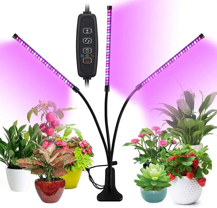 LED Grow Light USB Timer Dimmable Full Spectrum 3 Head Adjustable Clip PhytoLamp for Plant