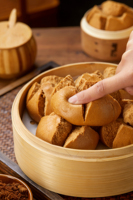 Vente en gros de petit-déjeuner dessert créatif chignon cuit à la vapeur sac chinois pour enfants avec sucre brun fleuri emballage en boîte