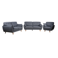 Canapé 2 places en tissu gris foncé, style rétro, avec pieds en bois massif pour salon