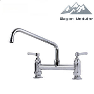 Wayon commerciale a doppia maniglia <span class=keywords><strong>rubinetto</strong></span> in ottone 8 pollici beccuccio a battente disegno industriale montaggio a ponte per lavello cucina rubinetti per acqua 2 fori - Product Image 2