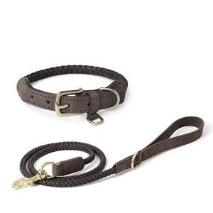 Set tali anjing kulit kepang kustom, rompi kucing kerah hewan peliharaan latihan ganda luar ruangan mewah untuk anjing kecil - Product Image 1