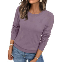 Pull en tricot à rayures verticales gaufrées kaki uni pour femme, col rond, manches longues, coupe ajustée, décontracté, broderie personnalisée