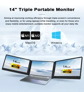 Monitor laptop portabel 14 inci, laptop FHD IPS tiga monitor dengan monitor ganda tipe-c untuk laptop