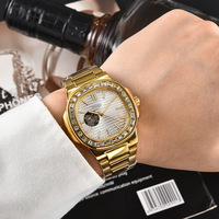 Montre pour homme, montre automatique mécanique, carrée, étanche, calendrier, montre-bracelet sertie de diamants