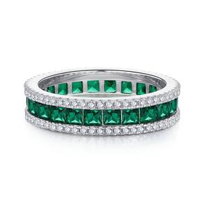 2025 nouveau S925 argent sans bord princesse complet Micro ensemble anneau à la mode émeraude coupe bijoux pour l'Europe et l'Amérique transfrontalière - Product Image 5