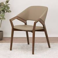 Fauteuil d'appoint moderne du milieu du siècle en bois avec structure en noyer et revêtement en similicuir beige pour salon, bureau ou hôtel