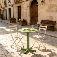 Table d'extérieur en métal durable, terrasse de jardin, plateau circulaire vert, diamètre 70 cm, idéale pour les occasions en plein air