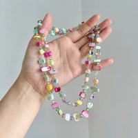 Collier Rinhoo Bohème en Coquillages Naturels Irréguliers pour Femme, Perles de Cristal Faites à la Main, Double Chaîne Longue pour Pull, Bijou Cadeau