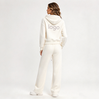 Ensemble de survêtement de luxe personnalisé pour femme, 2 pièces, style streetwear, avec strass, comprenant un sweat à capuche zippé surdimensionné et un pantalon de jogging épais