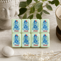Ubin Mahjong Akrilik Lapis Tunggal Hijau Muda Klasik Desain Naga Bunga Set Ubin Mahjong Amerika untuk Permainan Santai Keluarga