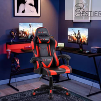 Chaise de jeu ergonomique de style racing en cuir PU avec vérin à gaz à 3 niveaux, hauteur réglable, design moderne pour les joueurs PC