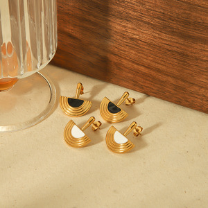 Geometric Sector <b>Stud</b> <b>Earrings</b> 18K Gold Plated Stainless Steel For Women Everyday Wear - Product Image 3