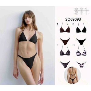 Set bikini HDJ nero con slip a perizoma, scollo all'americana, costume da bagno elasticizzato, abbigliamento da spiaggia da donna, taglia 42 44 46 - Product Image 1