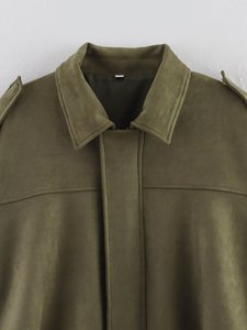 Chaqueta Estilo Piloto <span class=keywords><strong>para</strong></span> Mujer de Corte Holgado Estilo Europeo Primavera Otoño 2025, Ropa Casual <span class=keywords><strong>para</strong></span> Mujer con Textura de Gamuza, Solapa, Cierre de Cremallera y Color Sólido - Product Image 5