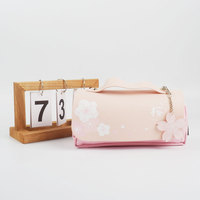 Tas Pensil Sakura Kulit PU Wadah Pena Alat Tulis Kawaii Dompet Penggaris Sekolah Perempuan Manis Pemegang Penghapus Penghilang Stres Tas Pensil