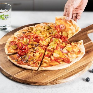 Tagliere Grande per <span class=keywords><strong>Pizza</strong></span> in Legno di Acacia, Rotondo, con Manico, per Servire Salumi, Carne <span class=keywords><strong>e</strong></span> <span class=keywords><strong>Pane</strong></span> - Product Image 6