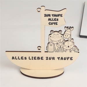 Nouveau porte-monnaie en bois naturel fait main en forme de bateau, motif animal mignon, idéal pour cadeaux de baptême ou de baby shower - Product Image 6