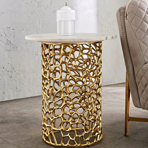 Modern <b>Round</b> Marble Top <b>Side</b> <b>Table</b> With <b>Gold</b> Metal Base Indoor Living Room Decor Accent Piece - Product Image 1