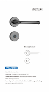 HUNE UL Serrure de porte intelligente sans clé <span class=keywords><strong>électronique</strong></span> TTlock Poignée d'empreintes digitales Push Pull Serrure de porte numérique en alliage d'aluminium européen - Product Image 3