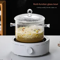 Marmites à soupe classiques en verre borosilicate épais à double anse avec couvercles, compatibles micro-ondes, résistantes à la chaleur, lavables au lave-vaisselle