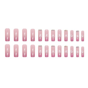 Cubierta completa larga cuadrada <span class=keywords><strong>Rosa</strong></span> flor diamante puntas de <span class=keywords><strong>uñas</strong></span> postizas acrílico prensa <span class=keywords><strong>palo</strong></span> en <span class=keywords><strong>uñas</strong></span> postizas - Product Image 3