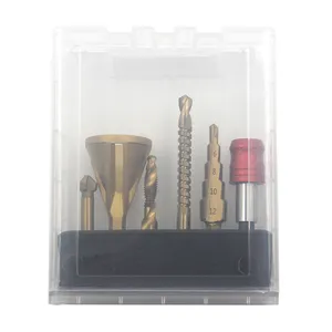 Foratura smussatura e maschiatura 6pc scatola di plastica trasparente dente di sega apertura del carpentiere trapano pagoda set di aste a sgancio rapido