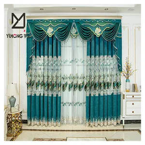 Juego de ropa de cama de cortina, cortina de Jacquard europea, cortina opaca transparente bordada de doble capa para sala de estar