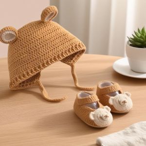 Kit <span class=keywords><strong>de</strong></span> Ganchillo DIY <span class=keywords><strong>para</strong></span> Gorro <span class=keywords><strong>de</strong></span> Oso Adorable con Zapatos, Incluye Hilos, Ganchos e Instrucciones <span class=keywords><strong>de</strong></span> Punto <span class=keywords><strong>para</strong></span> Principiantes y Amantes <span class=keywords><strong>de</strong></span> las Manualidades - Product Image 1