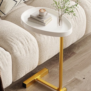 Table d'appoint design industriel en marbre et bois massif, table basse mobile avec cadre en métal, facile à assembler, table d'appoint pour canapé - Product Image 2