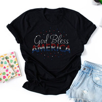 Personnalisé Bling Crystal Designs Fer sur Dieu bénisse Strass Transfert de chaleur pour Chemise Chapeaux Hoodies