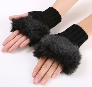 Wholesale Women Winter Plush Faux <b>Fur</b> Knitted <b>Gloves</b> Keep Warm Fashionable Short Mitten for Ladies - Product Image 1