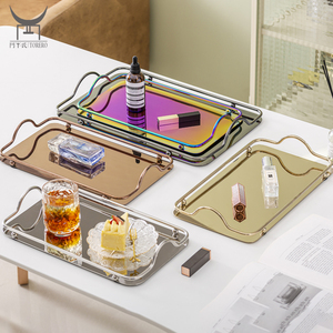 Stainless steel decorative storage luxury vanity tray, perfume & jewelry tray, metal mirror serving tray