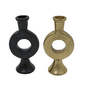 Geometric Metal <b>Candle</b> <b>Holders</b> Black and Gold Finish Circle Shape Decorative Stands Set of 2 - Product Image 1