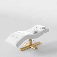 Lit de massage pour sourcils moderne en cuir blanc avec base dorée, hauteur réglable, lit de luxe pour cils et soins du visage, en promotion
