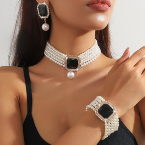 Set di Gioielli di Lusso di Alta Gamma con <span class=keywords><strong>Perle</strong></span> Naturali Bianche Geometriche: <span class=keywords><strong>Collana</strong></span> Girocollo, Orecchini e Bracciale, Grado AAAA, <span class=keywords><strong>Grandi</strong></span> Strati - Product Image 4