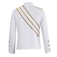 Manteau de scène gothique rétro blanc de style hussard et de tambour-major, avec épaulettes à franges dorées et col montant