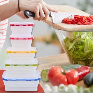 BPA Free Silicone <strong>Storage</strong> Boxes &amp; <strong>Bins</strong> Collapsible Food <strong>Storage</strong> Meal Prep Container with Microwave Safe <strong>Plastic</strong> Lid Lunch Box - Product Image 5