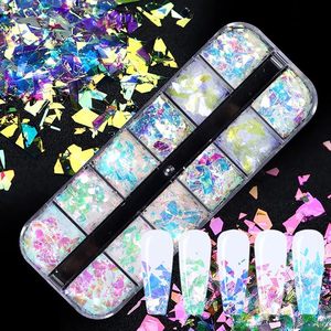 กลิตเตอร์แต่งเล็บโฮโลแกรม 12 สี กลิตเตอร์เล็บสีรุ้งแบบเกล็ดน้ำแข็ง กลิตเตอร์เล็บรูปทรงไม่สม่ำเสมอแบบเมอร์เมด กลิตเตอร์เล็บหลากสีสัน - Product Image 6