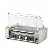 Grill à hot-dogs électrique en acier inoxydable à 7 rouleaux, grill de table pour saucisses, lumière LED chaude avec couvercle en verre, haute productivité, nouveauté