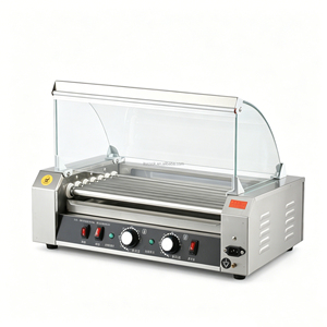 Parrilla de Mesa para Hot Dogs de Acero Inoxidable con 7 Rodillos, Parrilla para <span class=keywords><strong>Salchichas</strong></span> con Luz LED Cálida y Cubierta de Vidrio, Nueva - Product Image 1