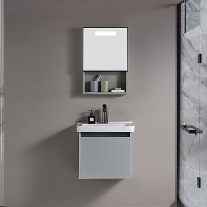 <span class=keywords><strong>Meuble</strong></span> <span class=keywords><strong>de</strong></span> <span class=keywords><strong>salle</strong></span> <span class=keywords><strong>de</strong></span> <span class=keywords><strong>bain</strong></span> moderne en aluminium avec miroir mural, rangement résistant à l'eau et <span class=keywords><strong>lavabo</strong></span> en céramique intégré - Product Image 1