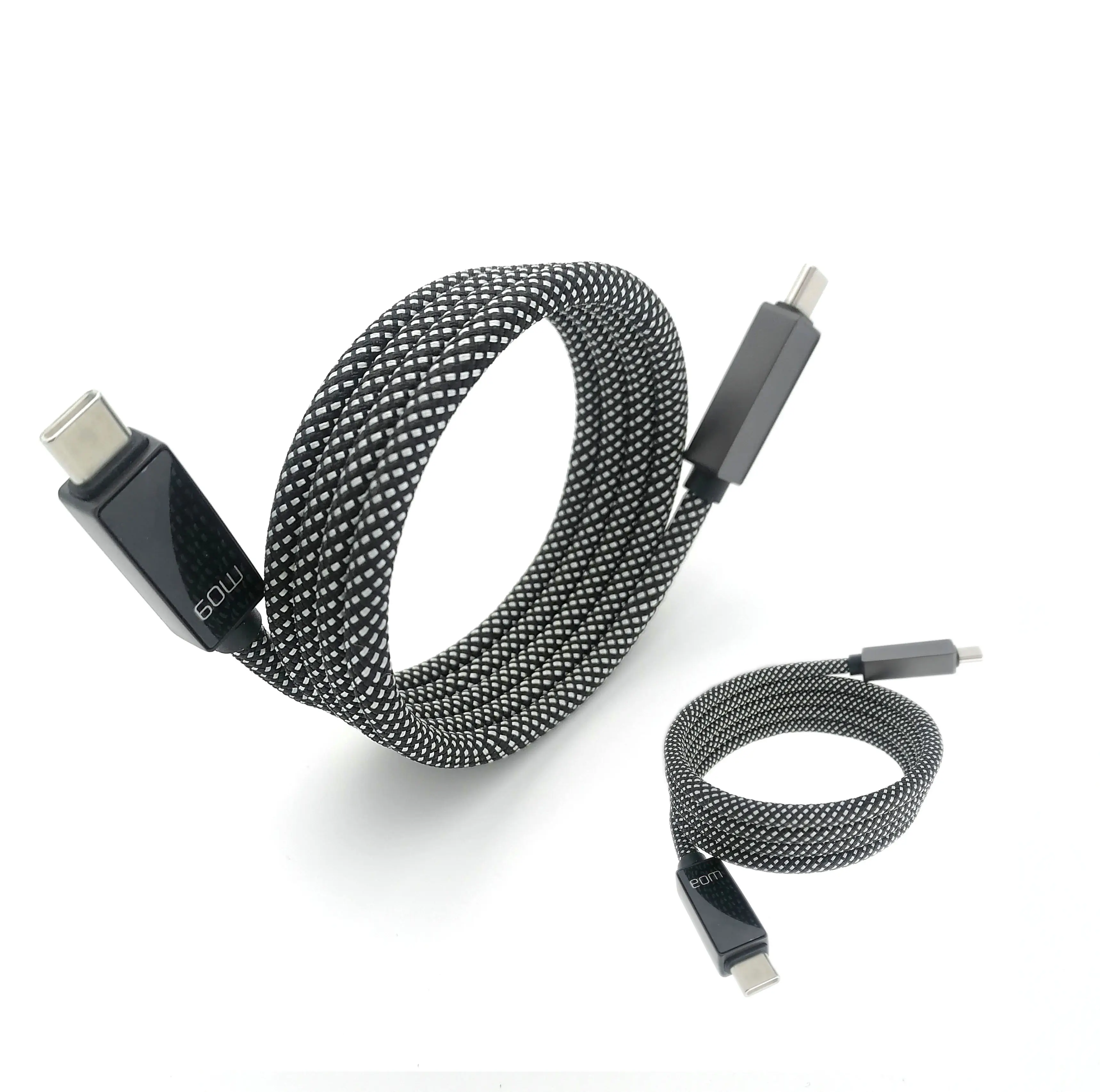 Usb C a tipo C Cable magnético trenzado de nailon 65W Cargador rápido Cable de datos del cargador USB con pantalla de aviso de carga LED