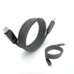 Cabo magnético trançado de nylon para carregador rápido USB C, cabo de dados com tela de carregamento de LED, carregador rápido de 65w