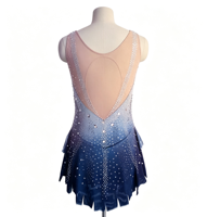 Robe de patinage artistique sans manches en maille dégradée bleue, dos en V profond, jupe ornée de strass pour filles adultes, compétition et performance