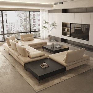 מינימליסטי עור ספה יוקרה אופקי אולם וילה דירה גדולה גודל רחב יושב עמוק יכול להזיז את ספה קדימה ואחורה - Product Image 1