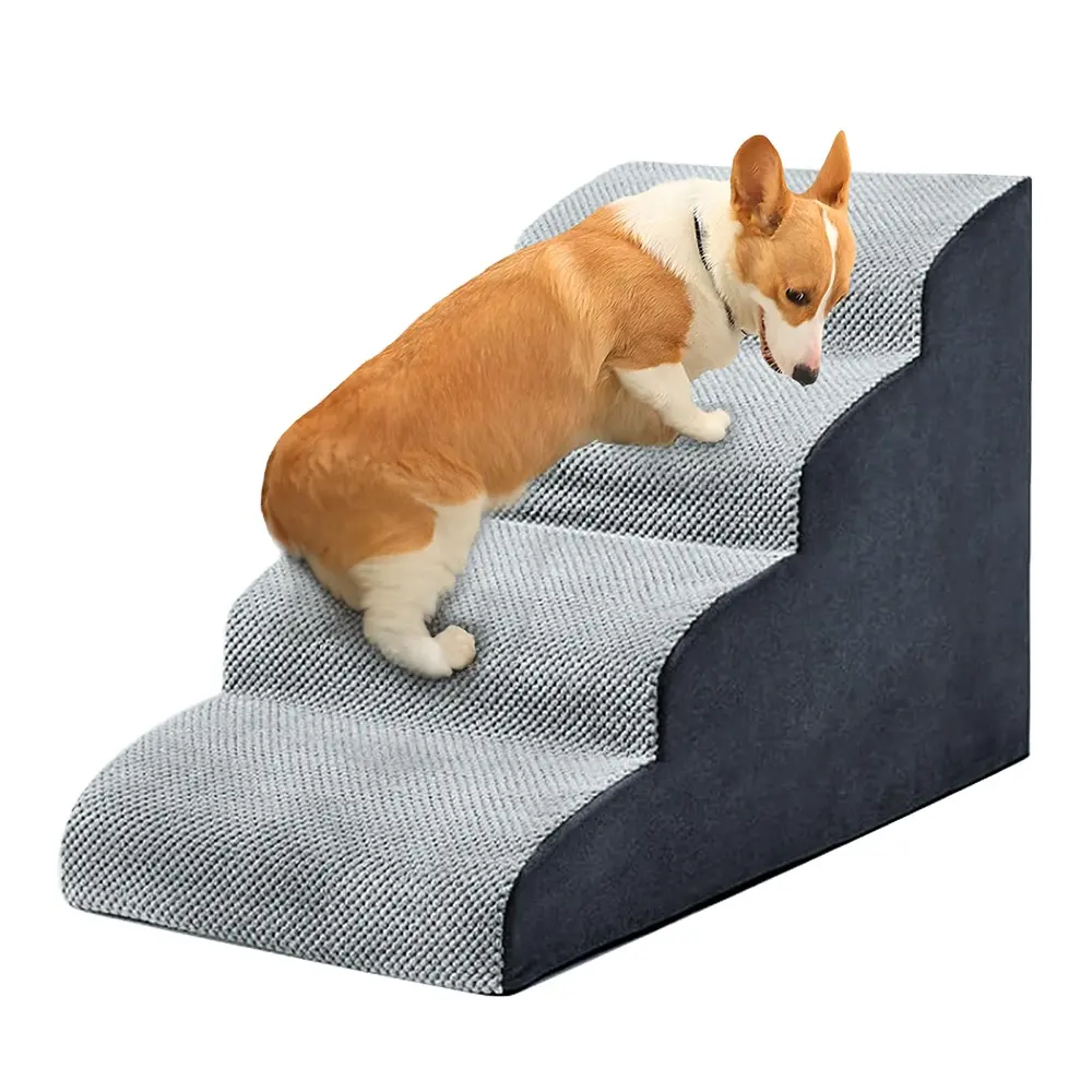 小型犬と猫のためのハイベッド用の4ステップ湾曲犬の階段ハイベッドクライミングペットステップホームテキスタイルエッセンシャル