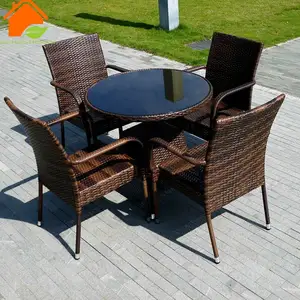 Tavolo da giardino set mobili colore marrone plastica rattan vimini ristorante tavolo e sedie in vetro per mobili da giardino