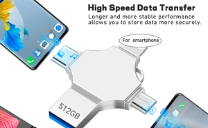 แฟลชไดรฟ์ USB 3.0 ยอดนิยม 4 in 1 ความจุ 8GB-256GB ความเร็วสูง สำหรับ <span class=keywords><strong>iPhone</strong></span> Android ถ่ายโอนข้อมูลรวดเร็ว OTG ยูเอสบีดิสก์ - Product Image 3