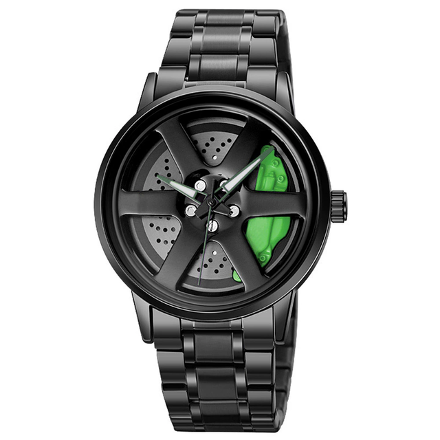 Factory Made 3D Design Sports Car Wheel Rotating Face Stainless Steel Band Business 43mm Quartz Waterproof Men's Watch