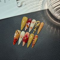 Faux Ongles Press-On Faits Main de Luxe, Longs Stiletto, 10 Pièces, Motif Feuille d'Érable Automne et Fleur 3D, Vente en Gros